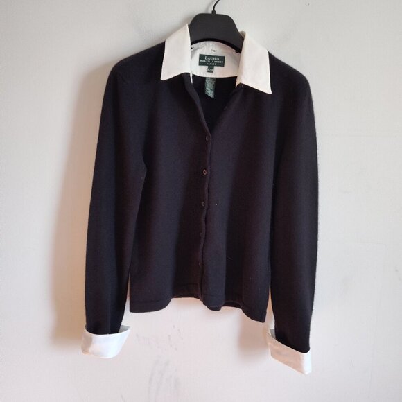 Ladies Petite SZ PM Lauren Ralph Lauren Black Luxurious Button Front Swe… - Picture 1 of 7